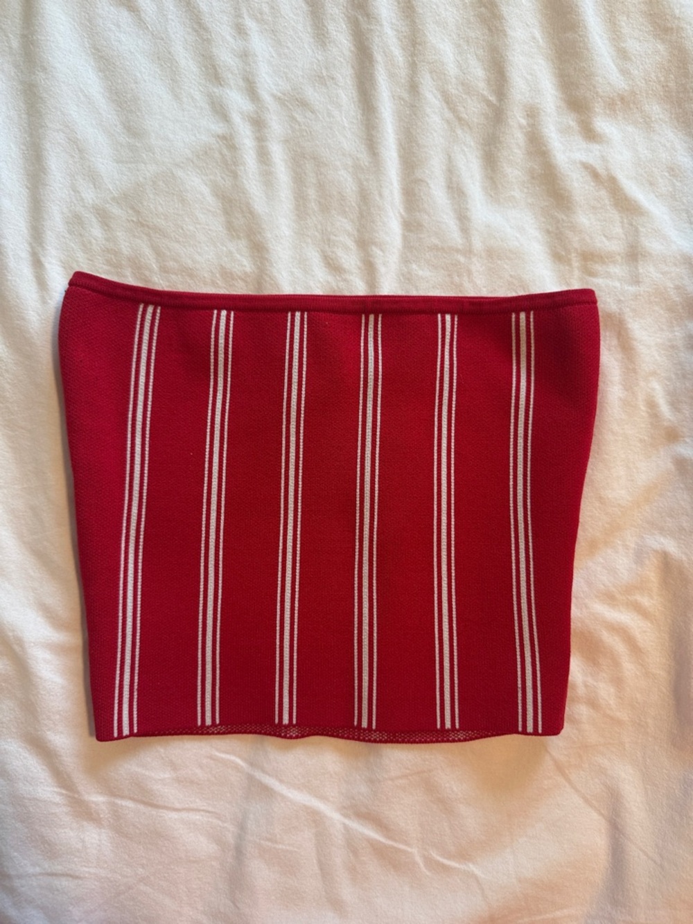 Aritzia Red and White Vertical-Stripe Strapless Knit Crop Top